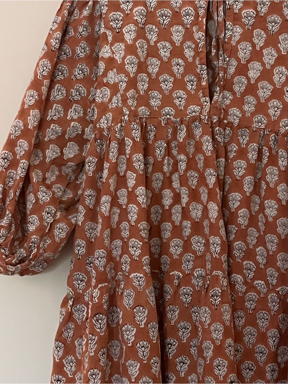 SOLD Karni Hand Block Printed Indian Floral Cotton Dress Free Size (3X) - Picture 3 of 8